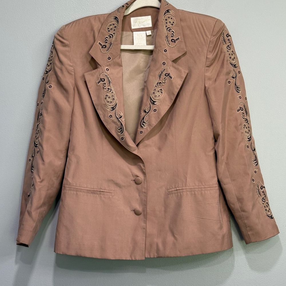 Apart‎ Mauve Silk Blend Embroidered Seahorse Blazer Jacket Womens 4 Vintage